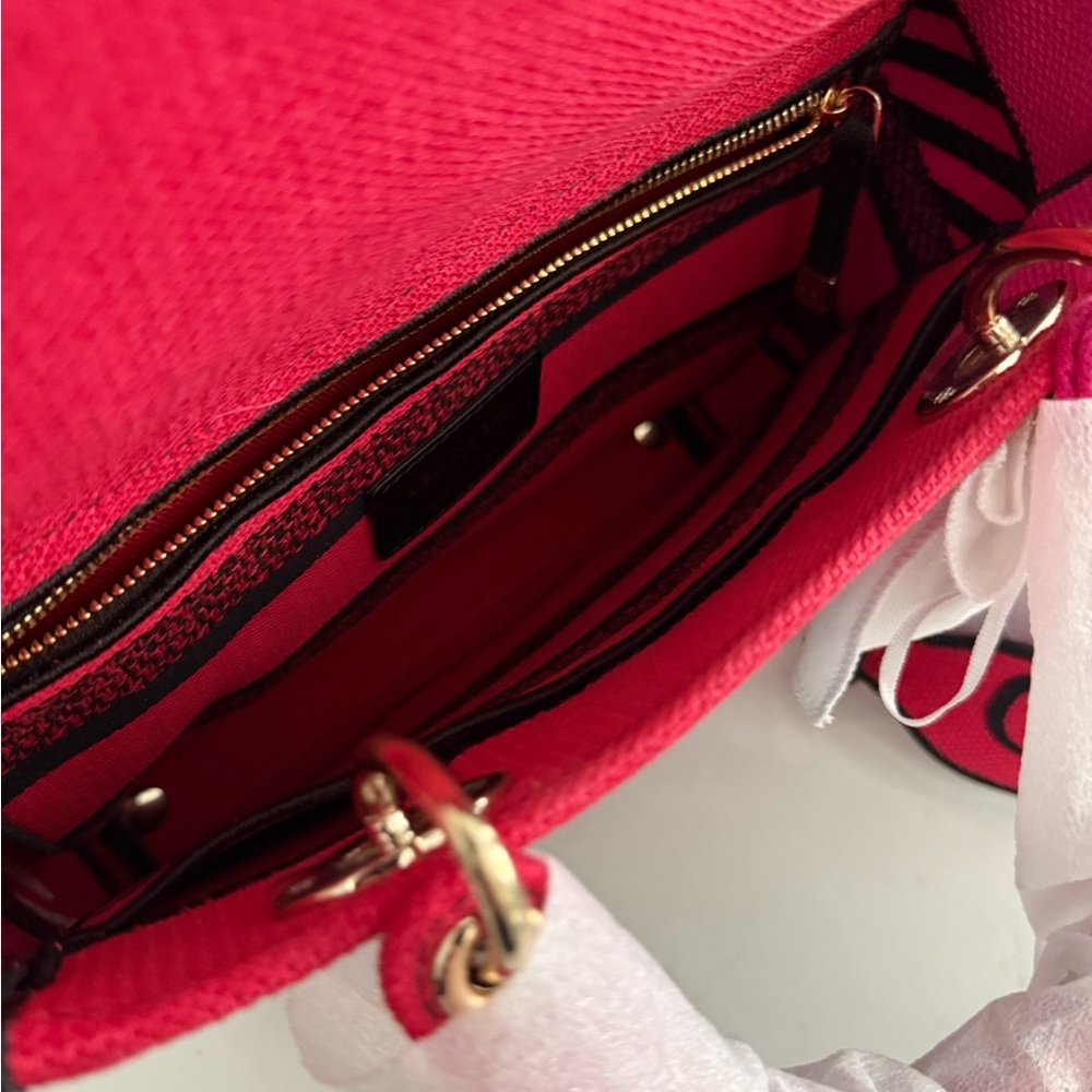 DIOR Dior D-Lite Shoulder Bag Pink & Red Canvas ~ NEVER WORN - Picture 5 of 15